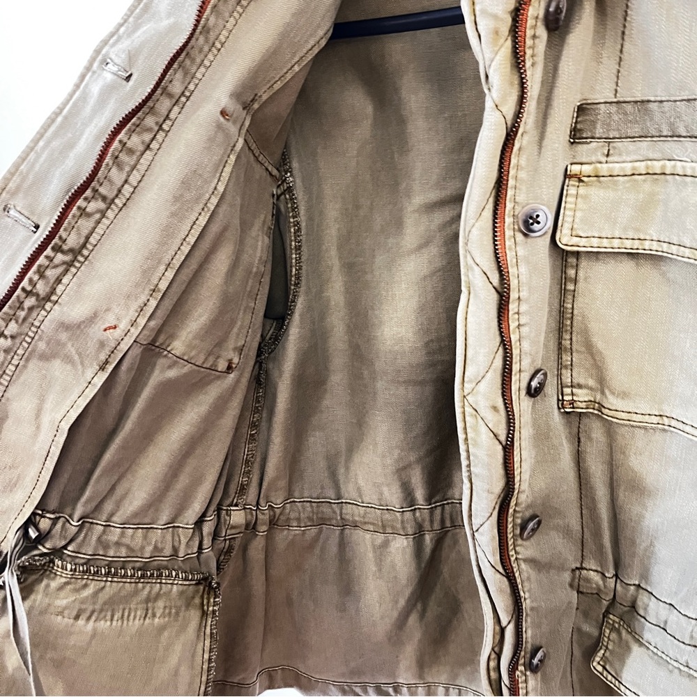 Free People Tan/Greenish Hue Jean Military Jacket with Relaxed Fit Oversized Fit - Picture 11 of 13